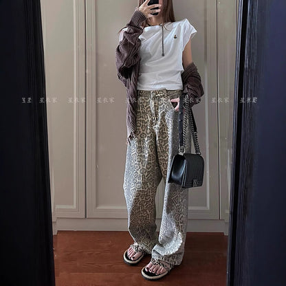 Loose Leopard Print Wide-Leg Pants