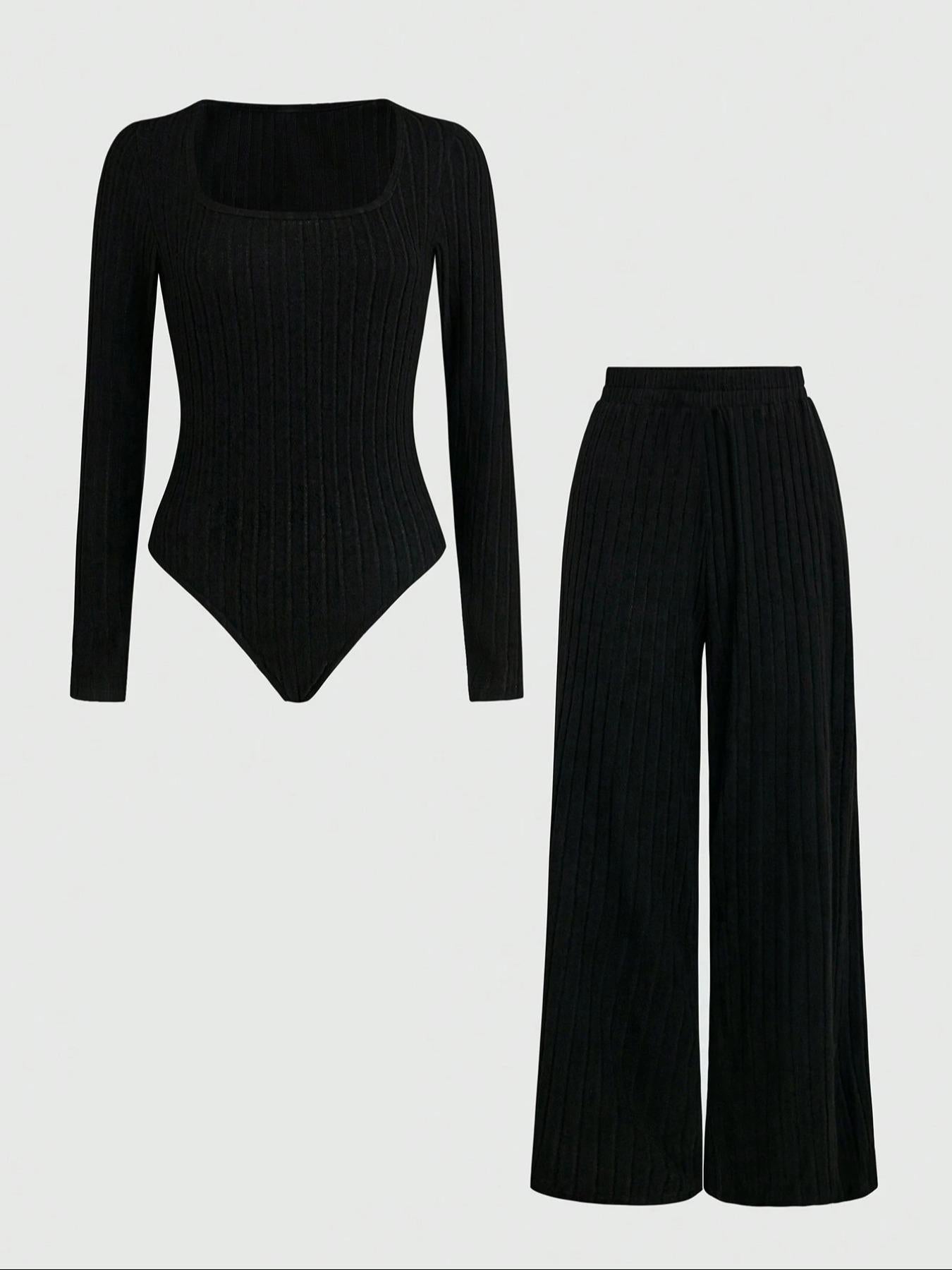 VraCele™ Ribbed Knit Top and Wide-Leg Pants Set