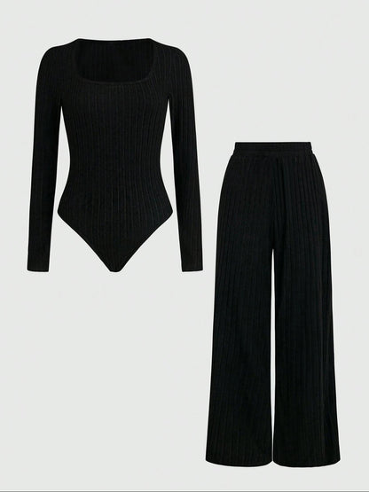 VraCele™ Ribbed Knit Top and Wide-Leg Pants Set