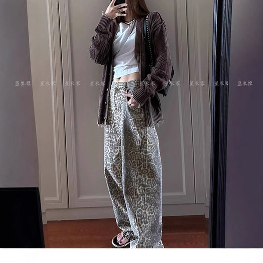 Loose Leopard Print Wide-Leg Pants