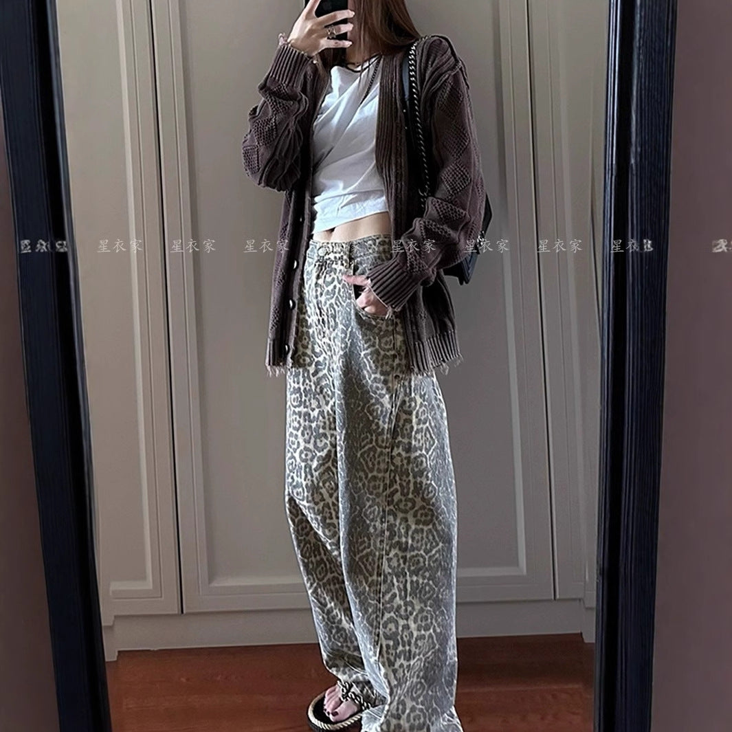 Loose Leopard Print Wide-Leg Pants